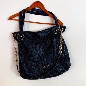 Elliot Luca Black Leather Woven Purse